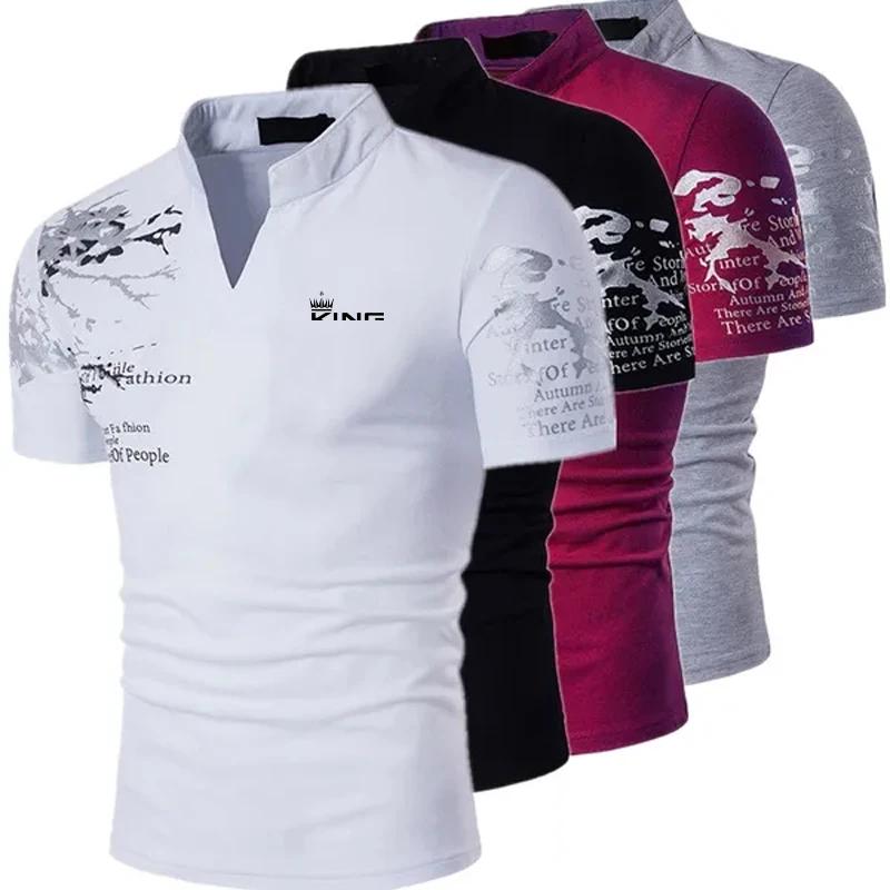 Polo de Golf pour hommes, imprimé graphique, col en V, extérieur, rue, manches courtes, vêtements im