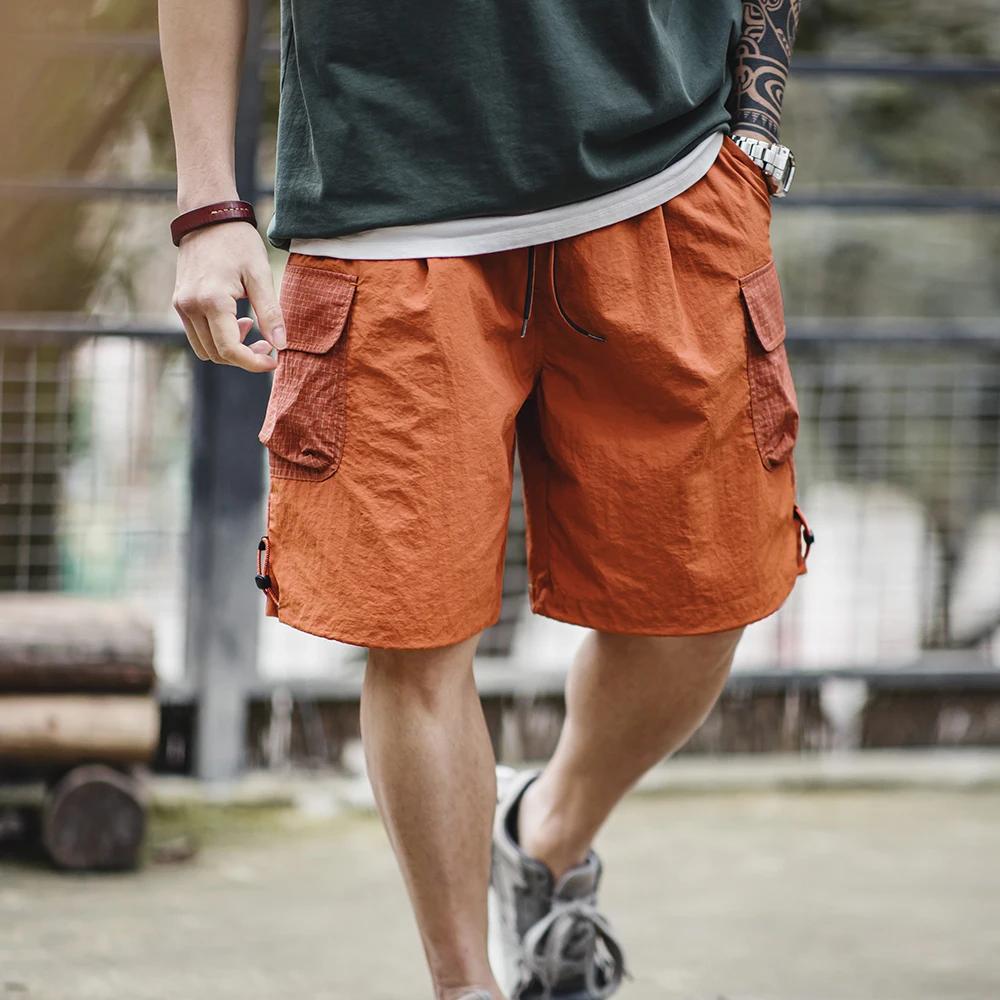 Maden-Short de plage pour homme, coupe droite, couleur orange, patchwork, léger, respirant, grande t