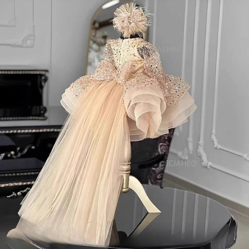 Robe de princesse à manches longues et sequins pour enfants 2026 – Tenue de soirée formelle, idéale 