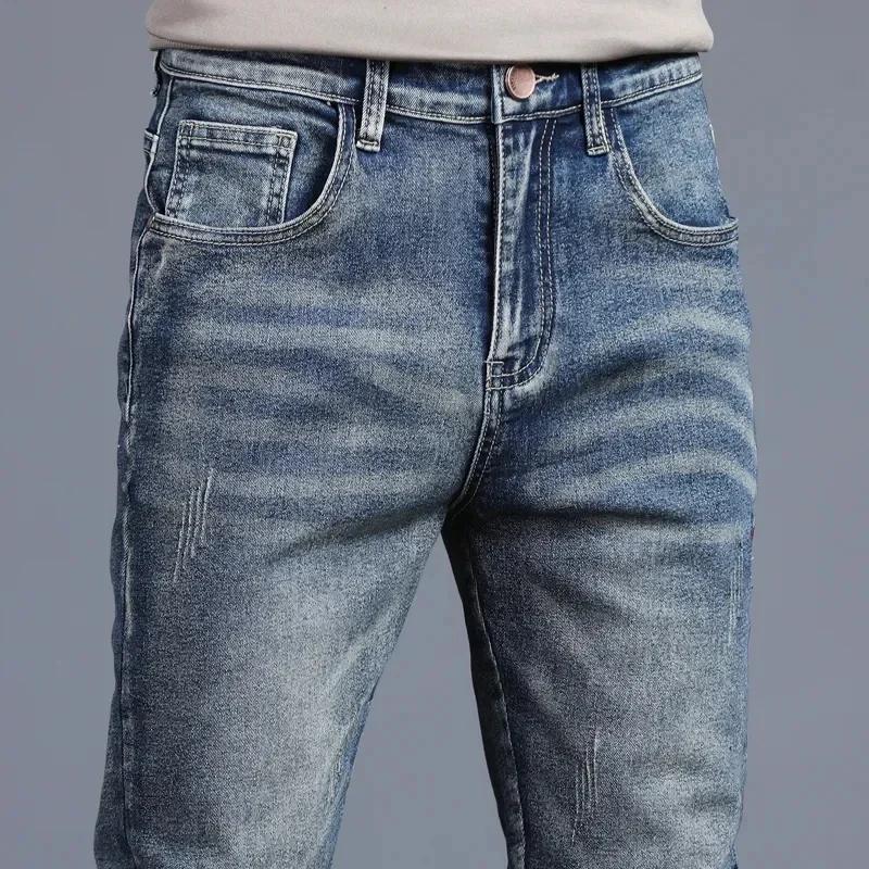 Jeans vintage brodés pour hommes, pantalons en denim Slim, petits pieds, mode coréenne, fjcommisted,