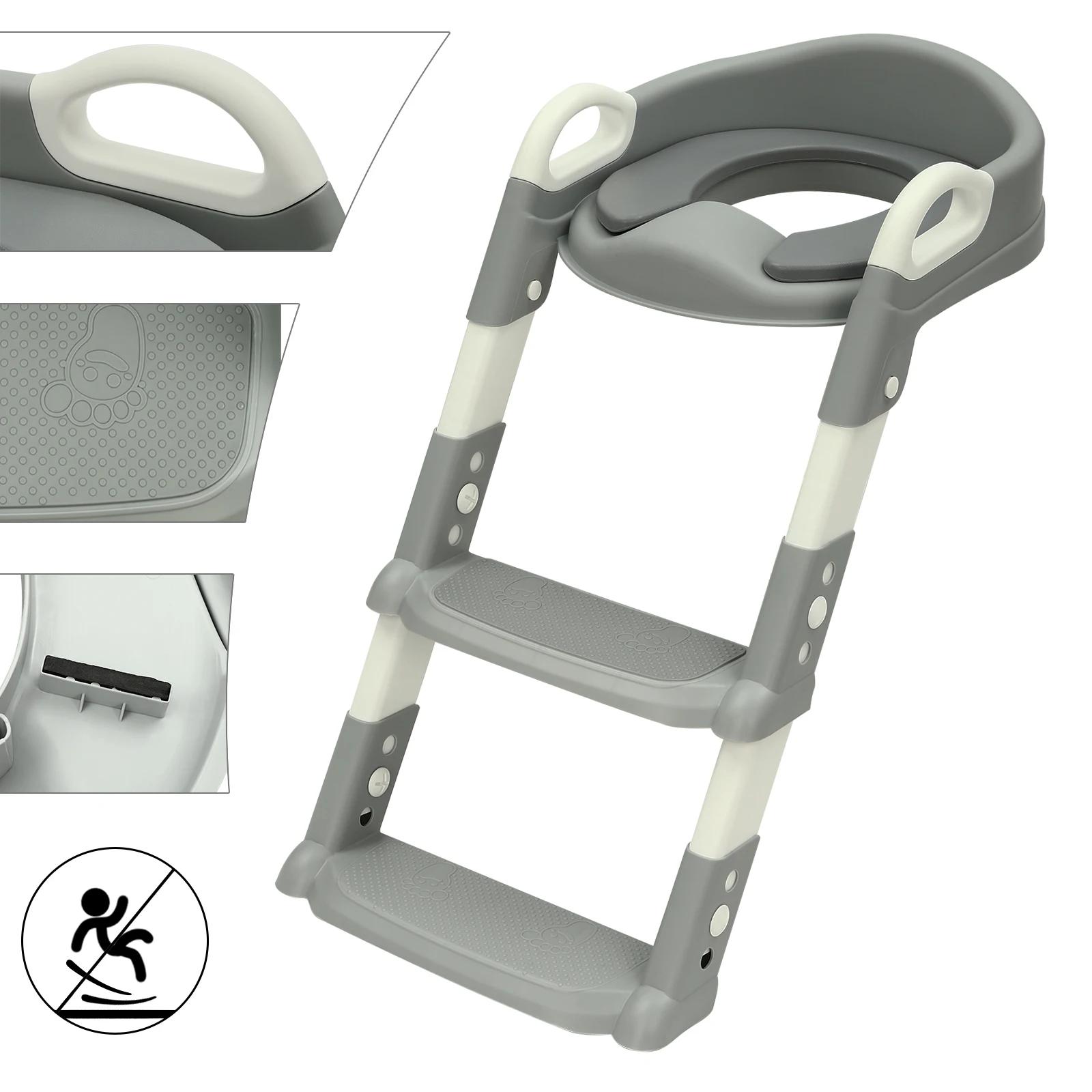 Siège de toilette pour enfant avec escalier - 6 niveaux de hauteur réglables, design antidérapant et
