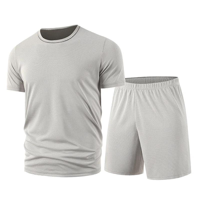 Ensemble d'été 2 pièces en maille multicolore pour hommes, short à manches courtes, T-shirt de sport