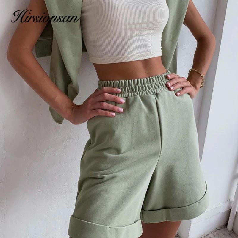 Hirsionsan-Ensemble deux pièces en coton pour femme, t-shirt à manches courtes et pantalon court tai