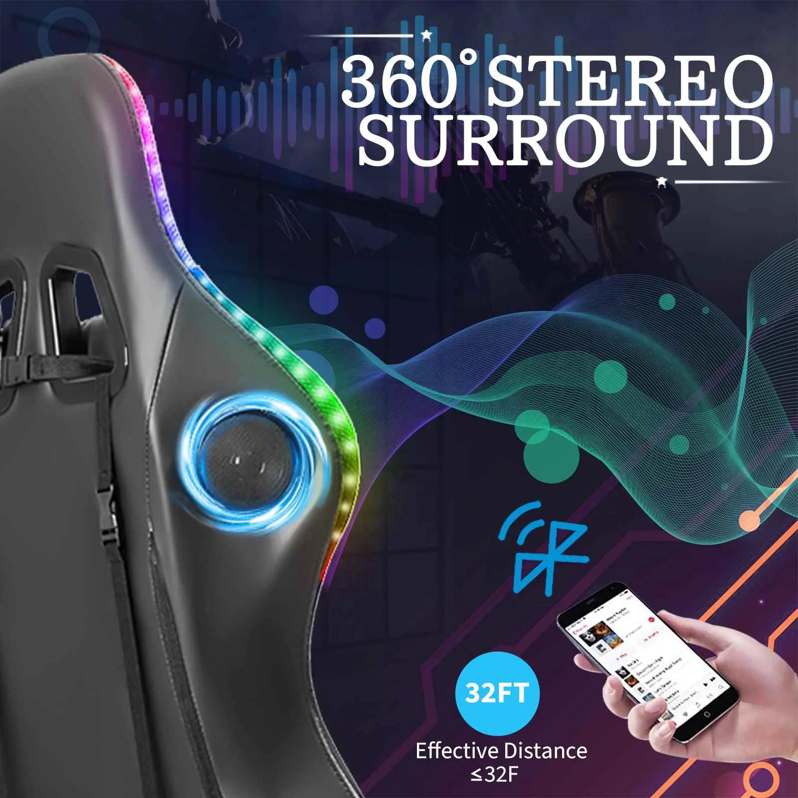 Chaise de jeu à 135 degrés, lumière RGB, chaise de bureau, haut-parleur Bluetooth, chaise d'ordinate