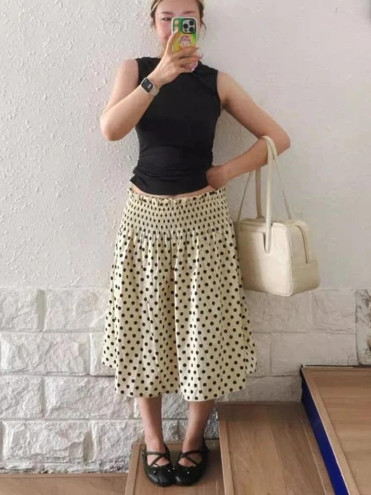 Français doux nouveau Design jupes à pois femmes rétro ample droite minceur jupe mi-longue femme jol