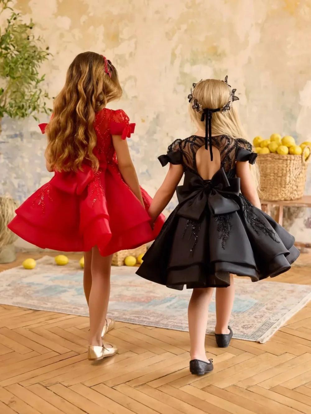 Robes de noël élégantes perlées pour filles, pour fête, douce et luxueuse, avec nœud, Mini robe de p