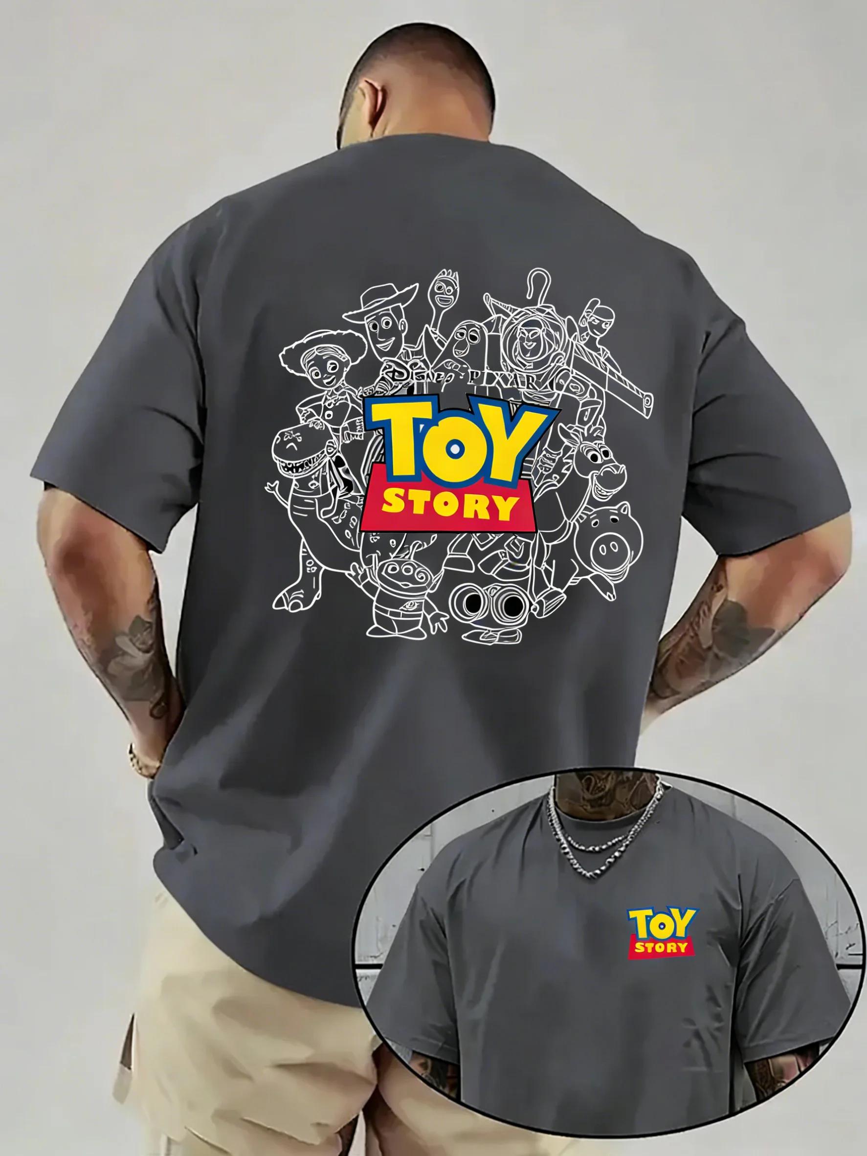 T-shirt imprimé Disney Toy Story Cartoon, haut à manches courtes pour hommes et femmes, Street Hip H