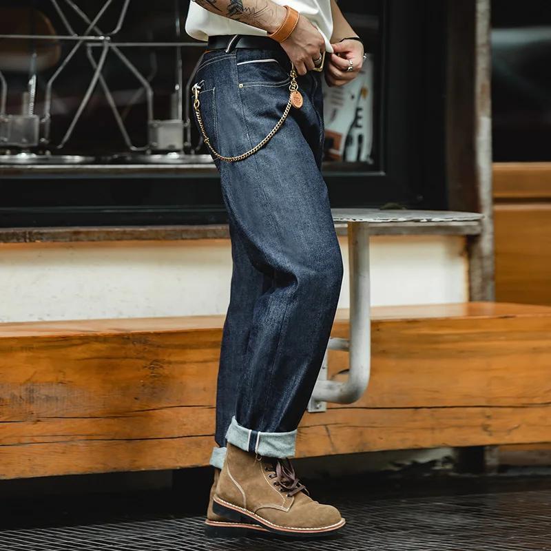 Maden-Jean Vintage en Denim Brut pour Homme, Pantalon Cargo à Lisière, Coupe Droite, FJ13.5 OZ, Tail