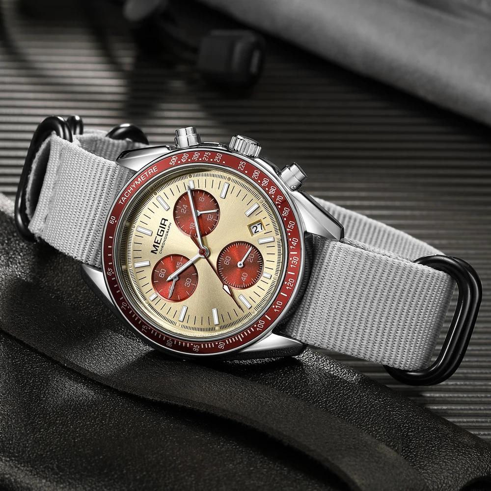 MEGIR nouvelles montres de luxe pour hommes toile tissage bracelet Sport automatique chronographe Qu