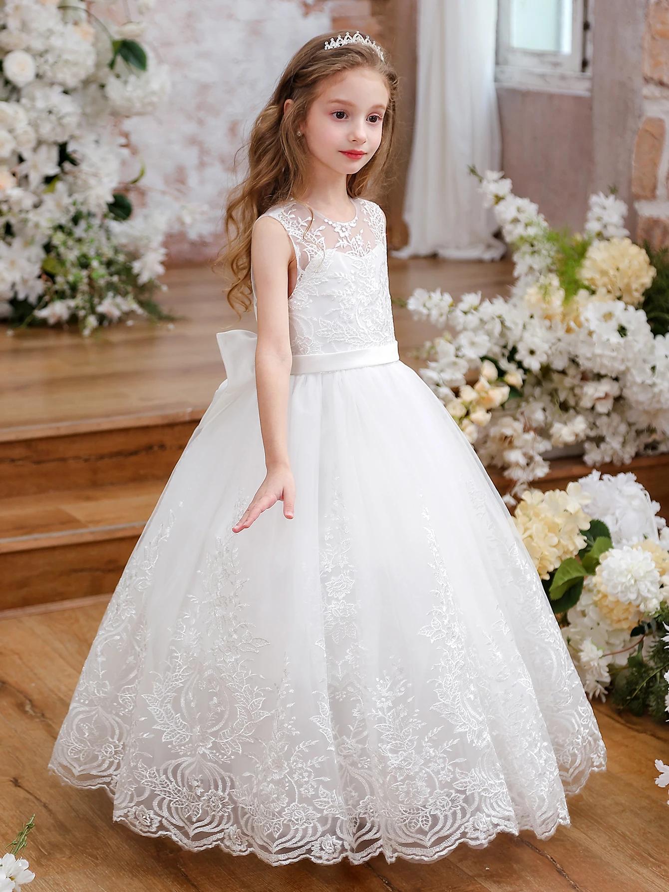 Robe inférieure en Tulle et dentelle brodée pour filles, pour enfants, demoiselle d'honneur, fête d'