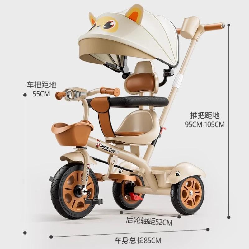 Tricycle pour enfants à trois roues, musique poussée à la main, poussette légère pour bébé, vélo pol