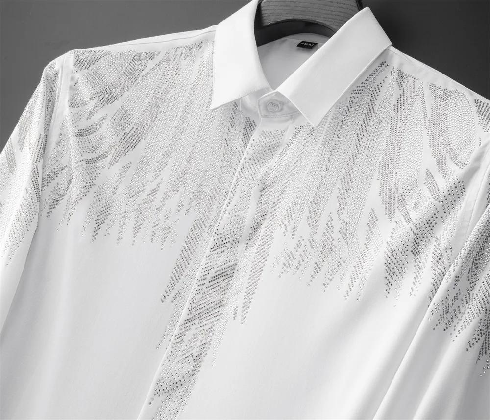 Chemise de luxe à manches longues pour hommes, avec strass, chemises décontractées, pour Banquet, fê