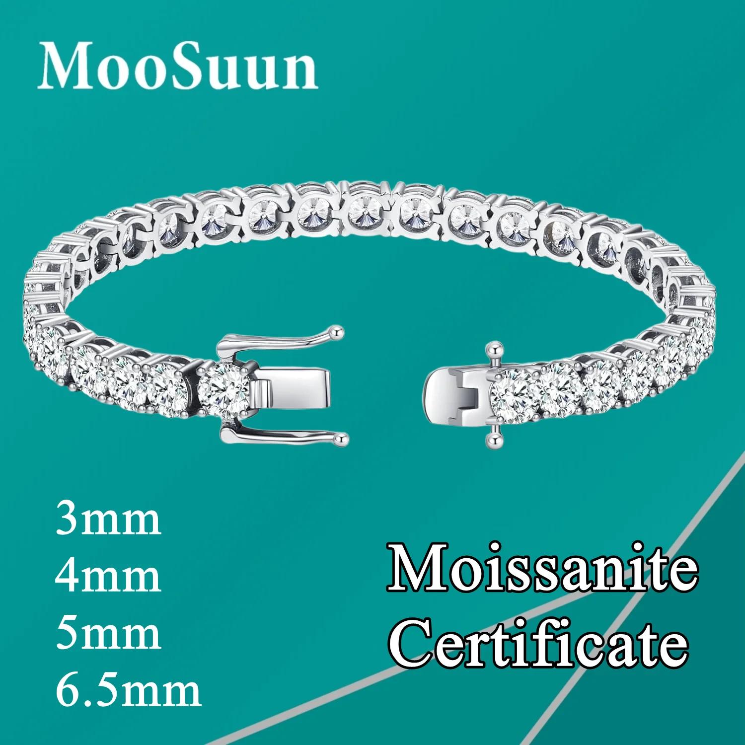 MooSuun – Bracelet de Tennis en diamant Moissanite, 3mm à 6.5mm, pour femmes et hommes, bijoux fins 