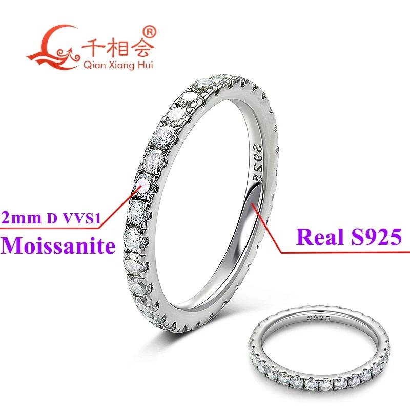 Bague de mariage en argent sterling 925 avec diamants Moissanite blancs ronds solides de 2 mm et 3 m