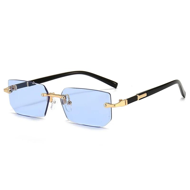 Lunettes de soleil rectangulaires sans bords, mode populaire pour femmes et hommes, petites lunettes