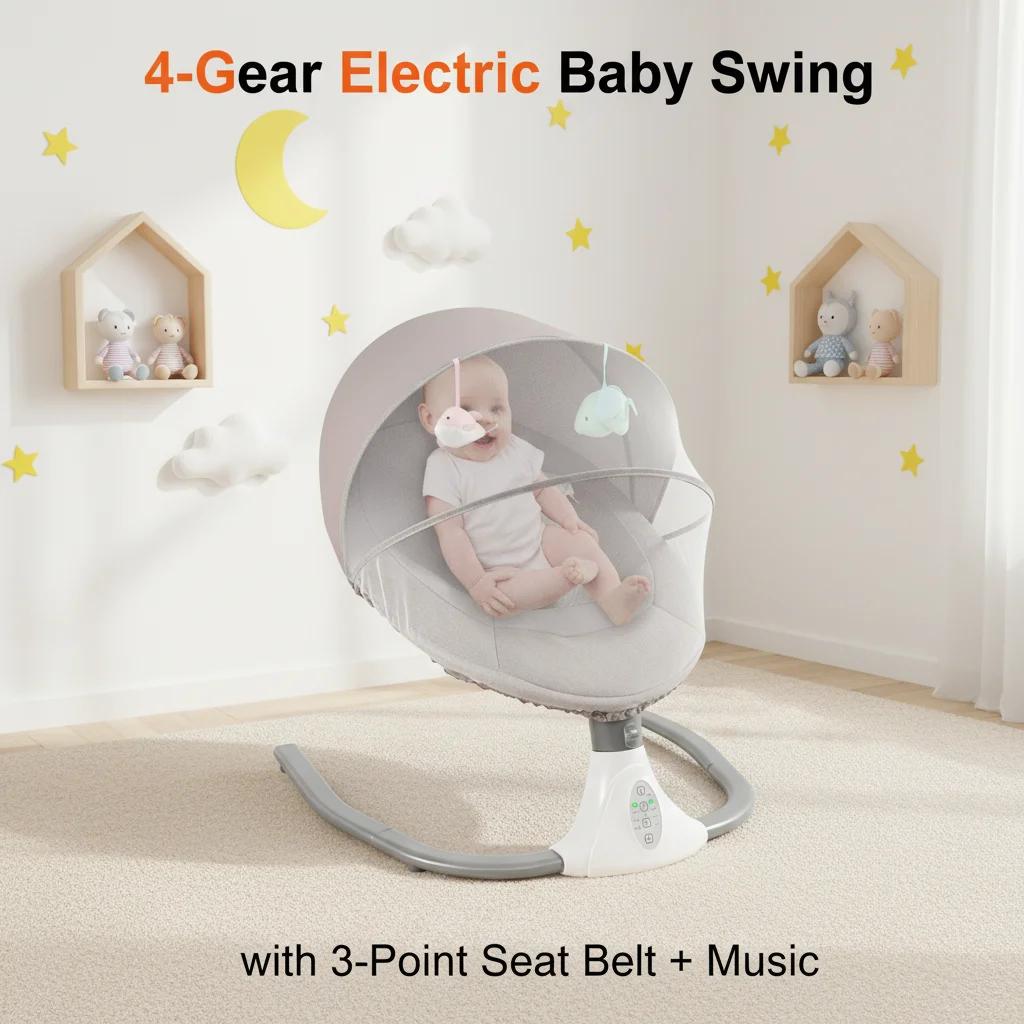 Balançoire électrique pour bébé de 0 à 18 mois, berceau musical à 4 vitesses, bascule avec télécomma