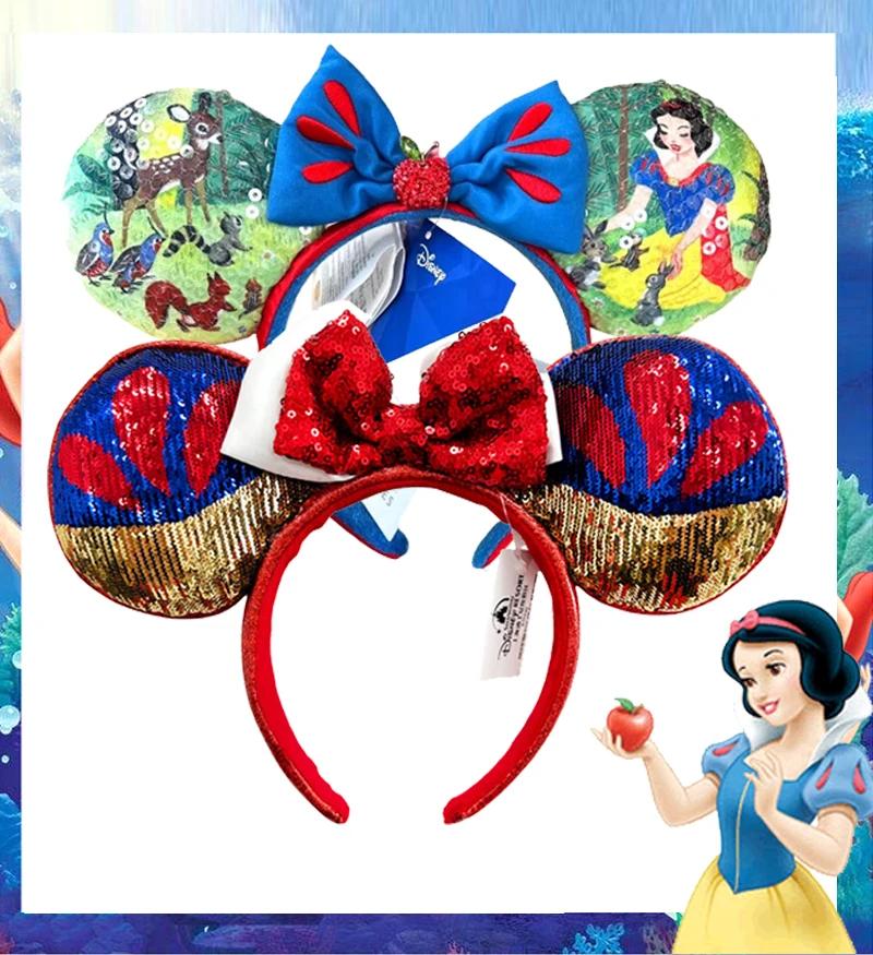 Serre-tête Disney Princesse avec oreilles Minnie - Nœud à paillettes Raiponce Blanche-Neige - Cadeau fille Noël