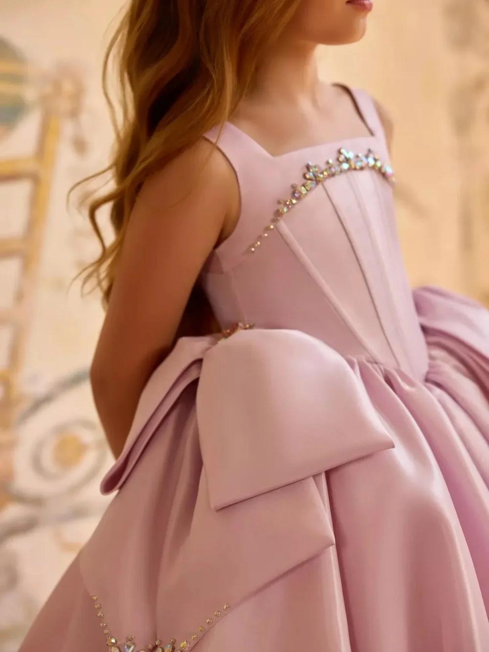 Robes luxueuses pour filles, avec nœud en cristal, tenue de fête d'anniversaire, moderne et élégante