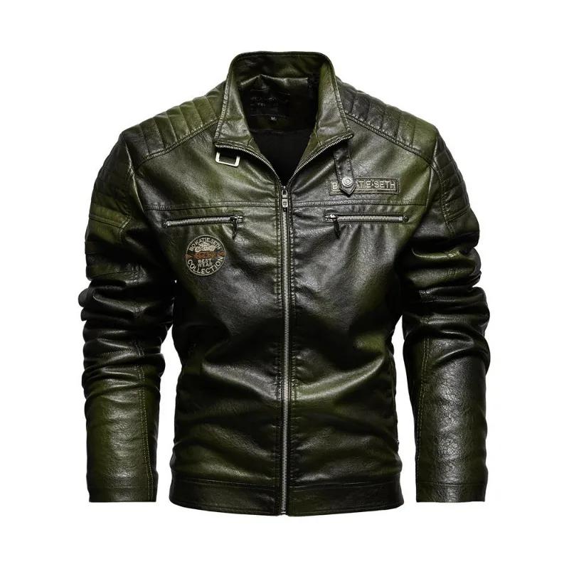 Veste en cuir pour homme, style motard punk, imprimé lettres, col montant, coupe slim, coupe-vent, m