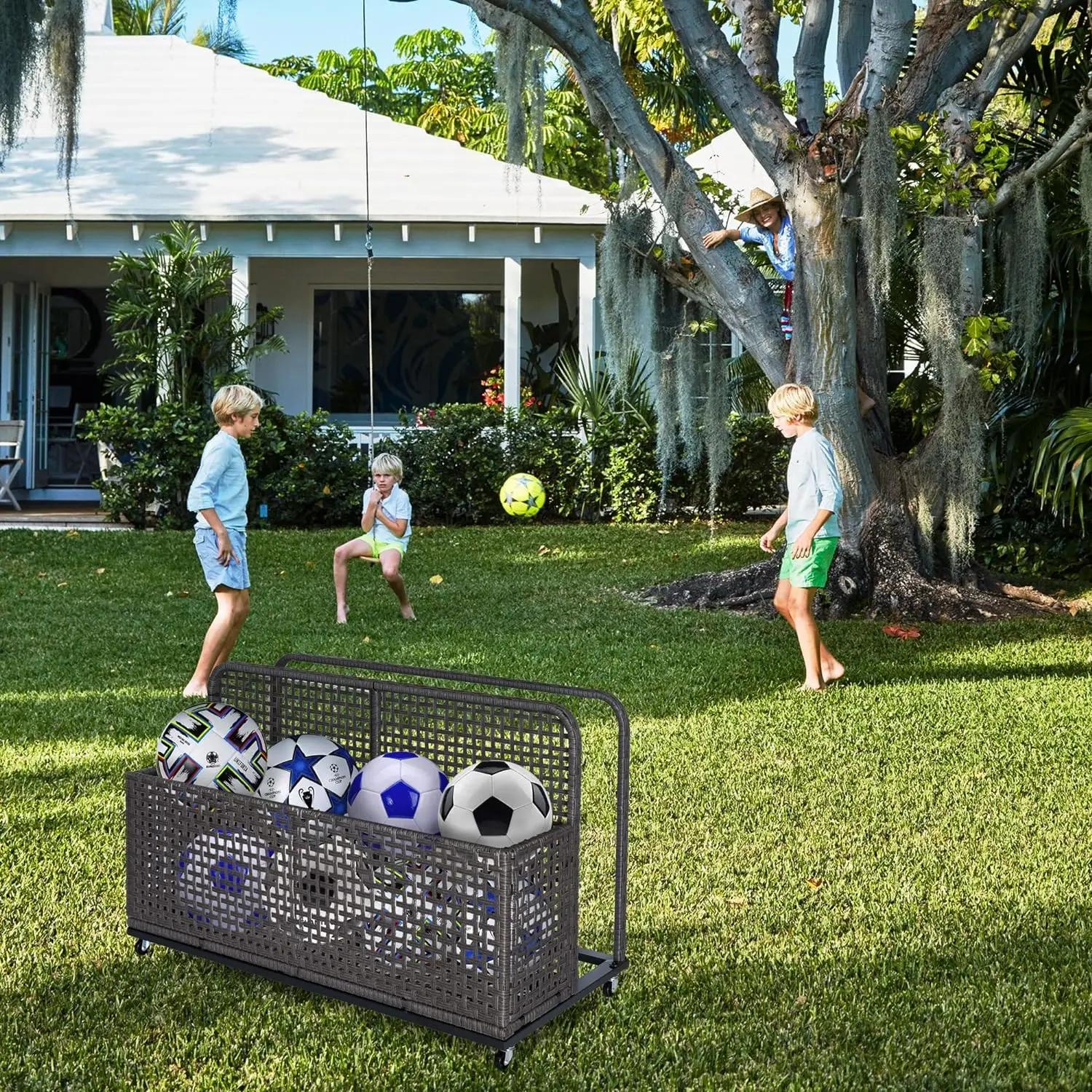 Mir de rangement pour flotteurs au bord de la piscine, caddie de piscine extérieur en rotin PE avec 