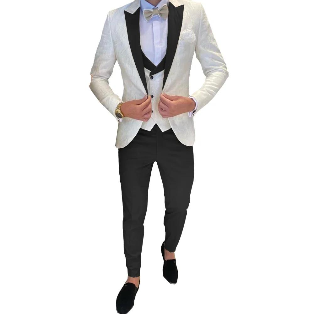 Costume de marié de mariage pour hommes, 3 pièces, veste, pantalon, gilet, smoking formel, costume p