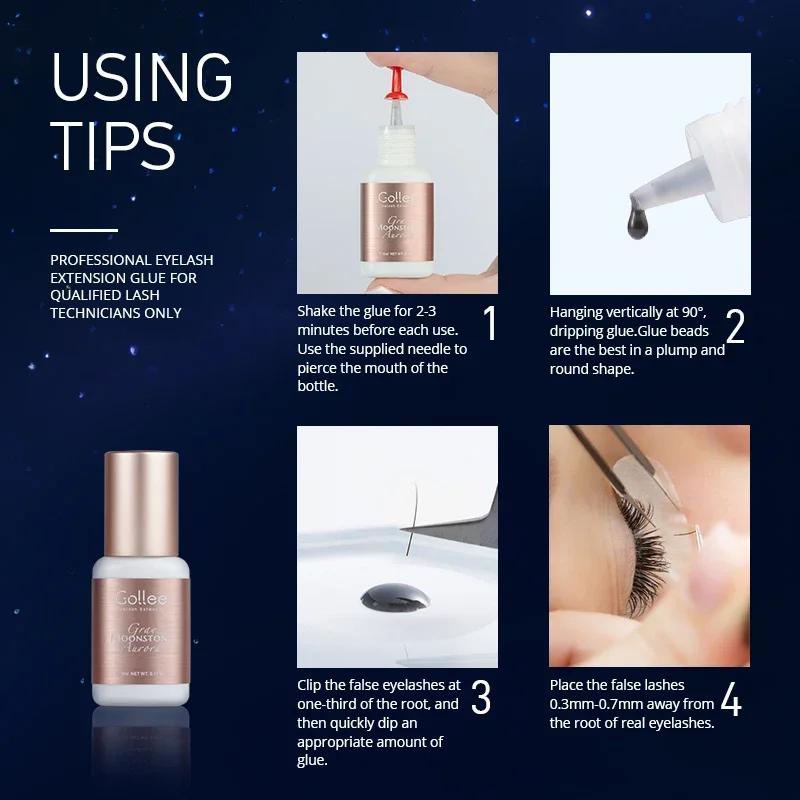 Gollee nouveau gris sans trace 0.5-1s colle d'extension de cils hypoallergénique colle adhésive de c