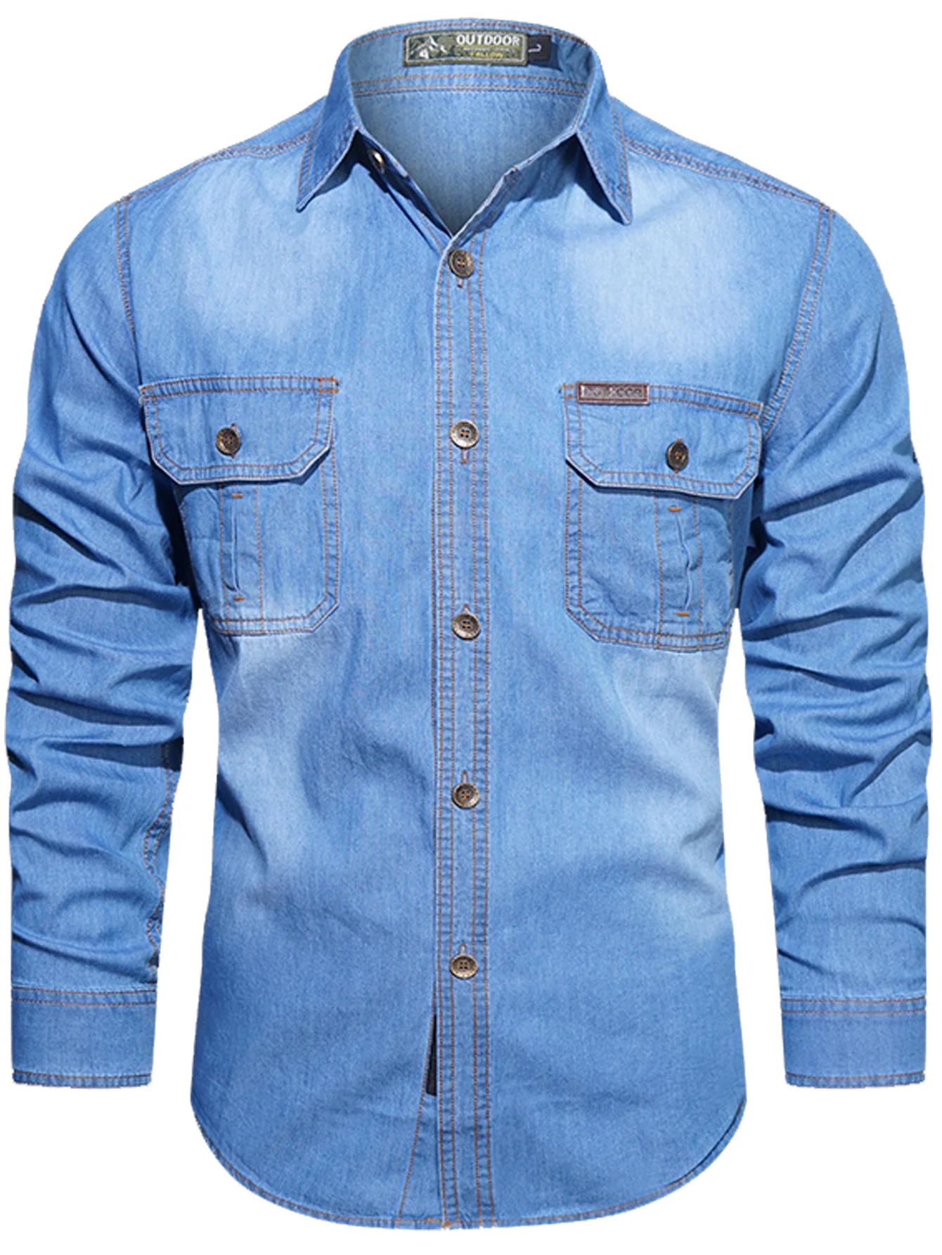 FREDD MARSHALL 2025 automne nouvelle mode hommes à manches longues Denim chemise décontracté boutonn