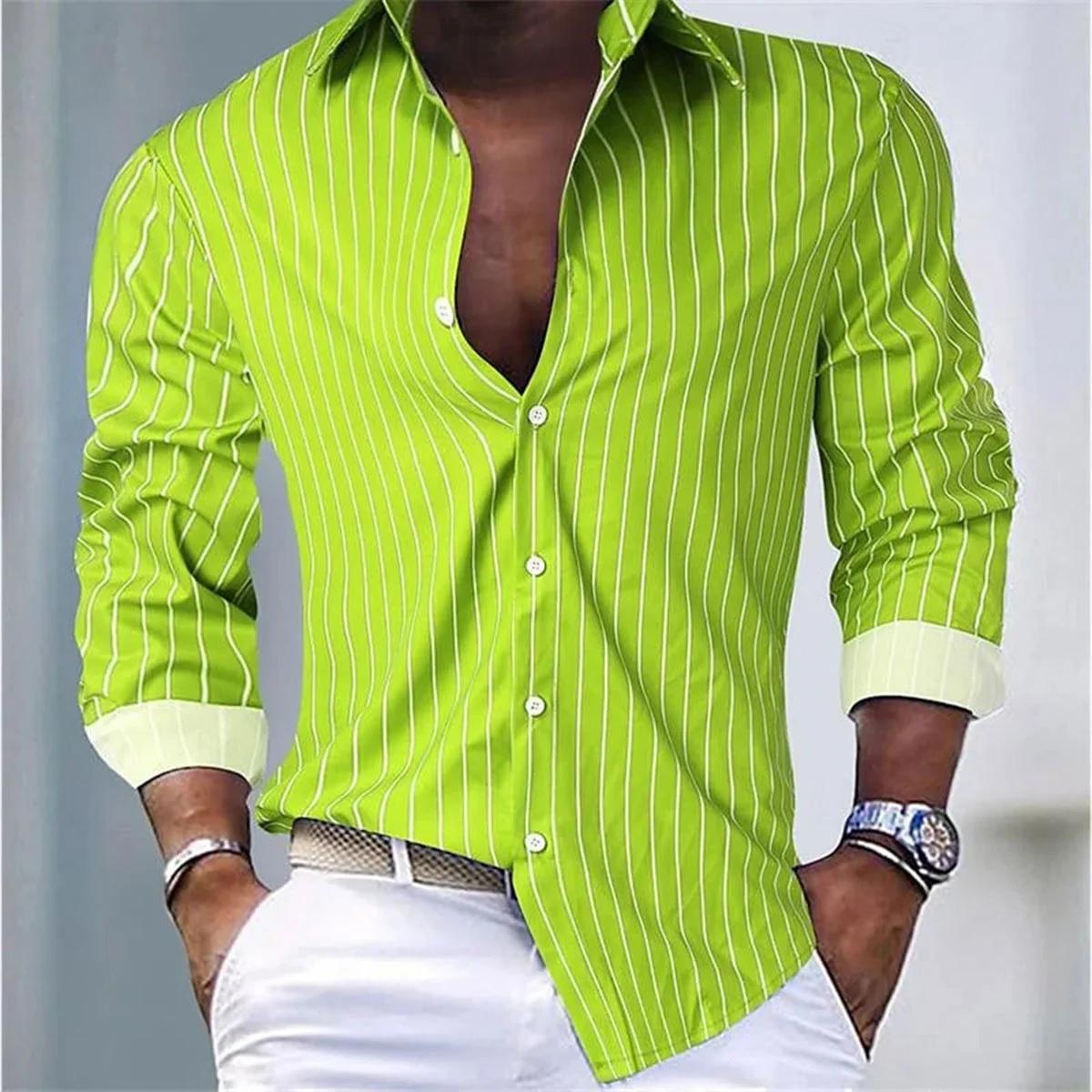 Chemise ample à rayures pour hommes, 16 couleurs, décontractée, respirante, bouton à revers, manches