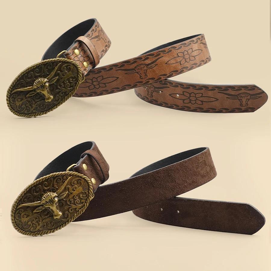 Ceinture décontractée de style occidental rétro avec boucle en alliage antique, un accessoire polyva