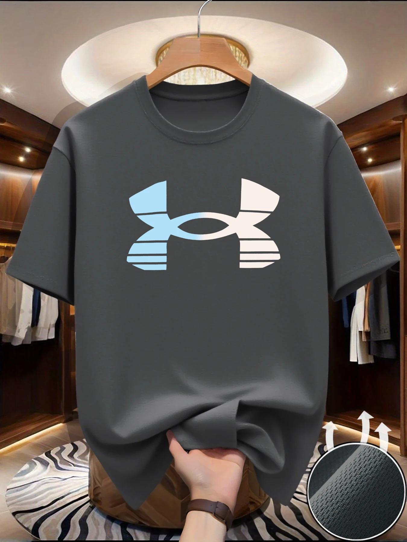 T-shirt d'été pour homme à séchage rapide en maille, motif imprimé tendance, col rond, manches court