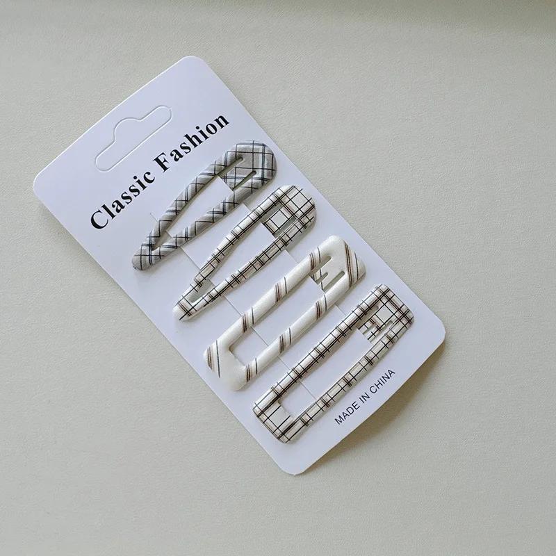 Épingle à cheveux BB à carreaux, 4 pièces, Clips latéraux pour filles et femmes, accessoires pour ch