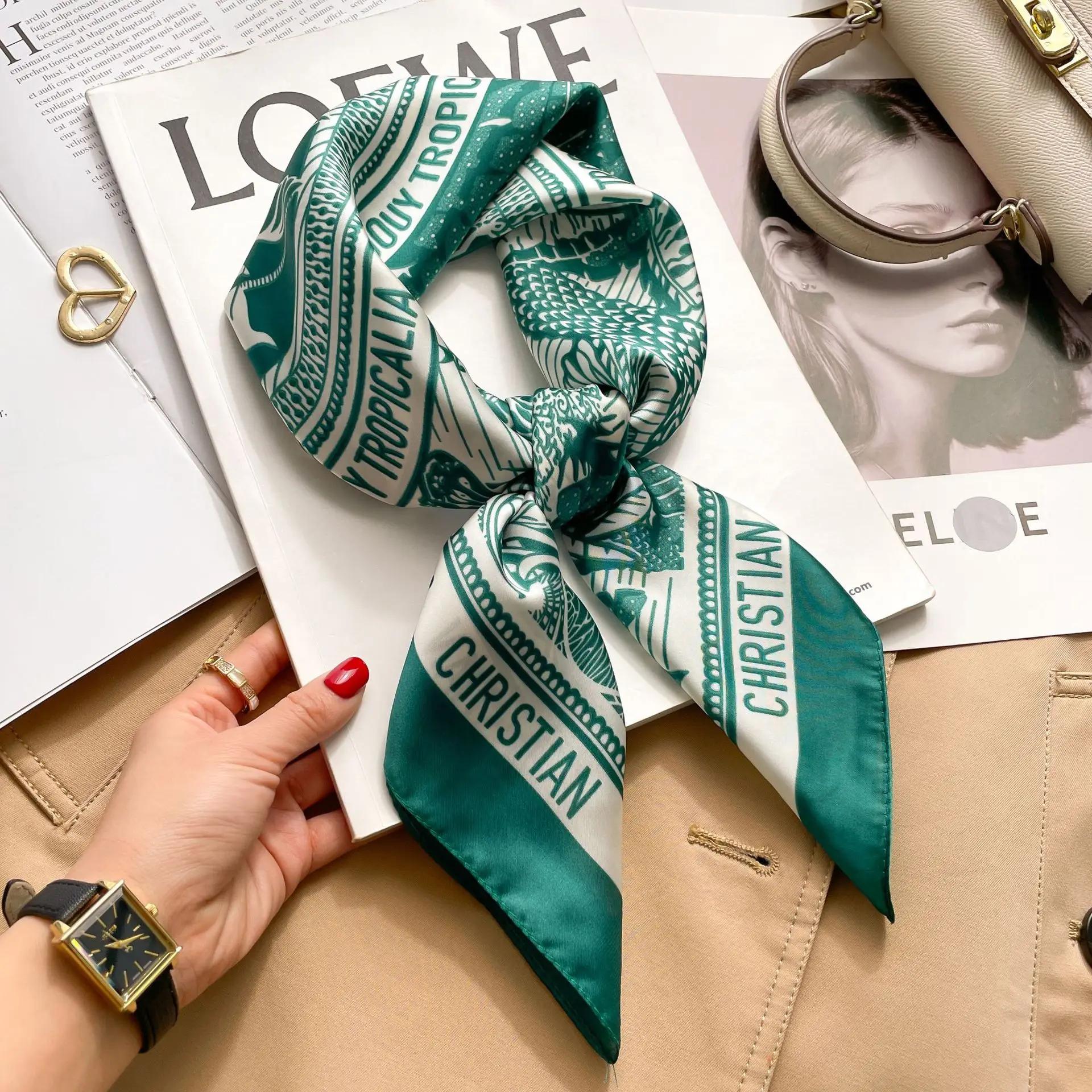Foulard carré imprimé pied-de-poule pour femmes, 1 pièce, 70cm, lettres christiennes en soie, à la m