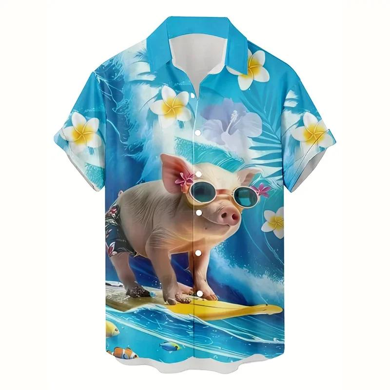 Mode chat chien chemise hawaïenne hommes 3d imprimé Animal cochon graphique chemises à manches court