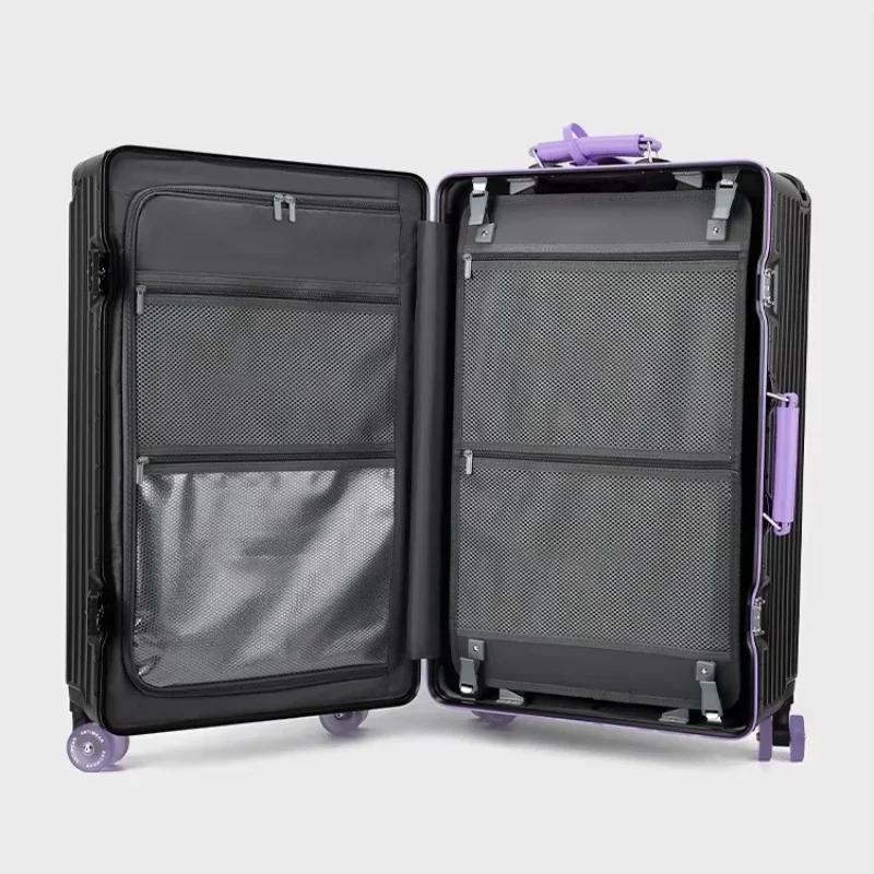 Bagage roulant à guidon large avec cadre en aluminium, avec roues pivotantes silencieuses colorées e