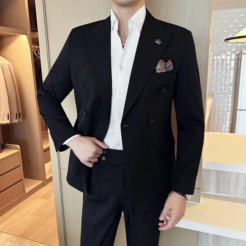(Blazer + pantalon) mode Double boutonnage Design mince costume pour hommes Style italien de luxe ma