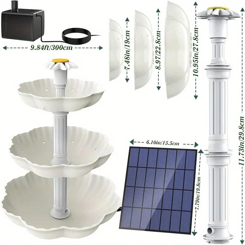 Fontaine d'eau solaire de bain d'oiseaux, fontaine d'aménagement paysager d'eau détachable pour déco