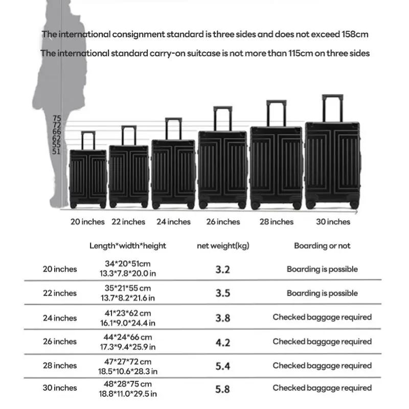 Valise de Voyage en Alliage d'Aluminium-Magnésium, Bagage à Roulettes, 20/100% Pouces, Cabine à Main