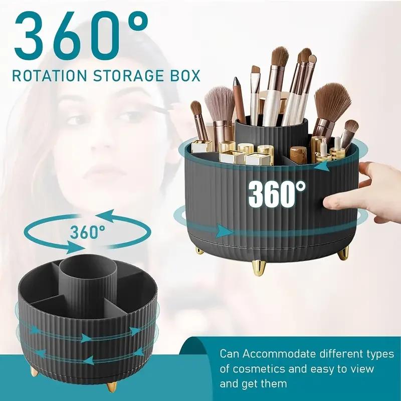 Porte-pinceaux de maquillage rotatif à 360 °, stockage de bureau multifonctionnel, stockage de cosmé