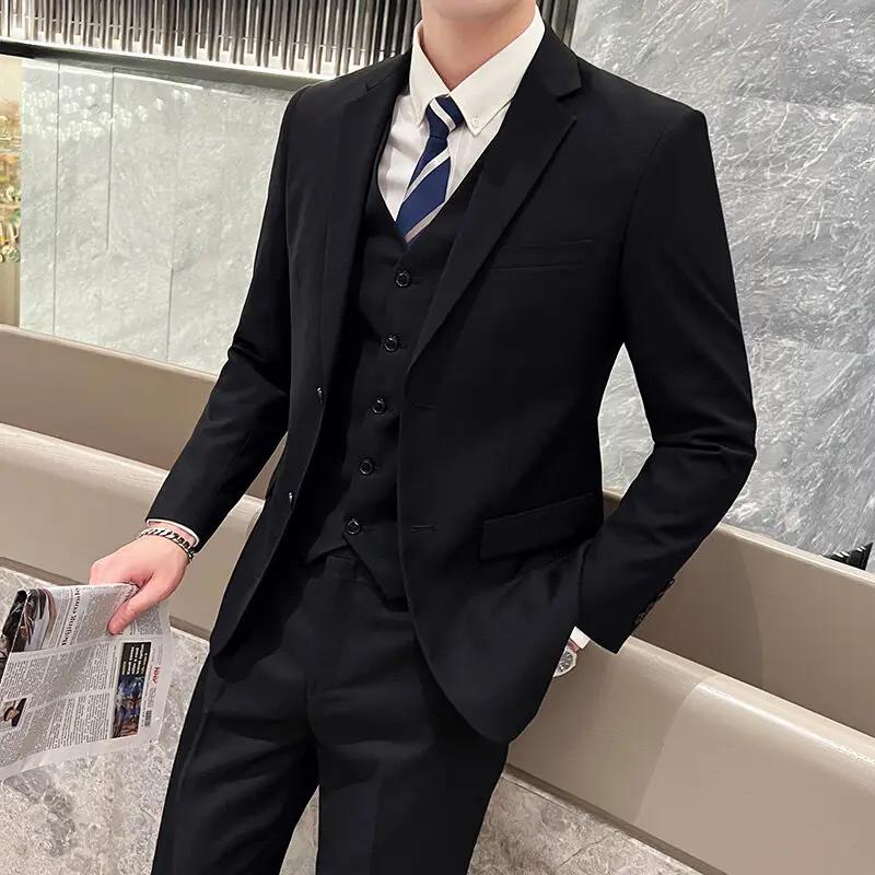 Costume de couleur unie (costume + gilet + pantalon), ensemble trois pièces tendance pour mariage et