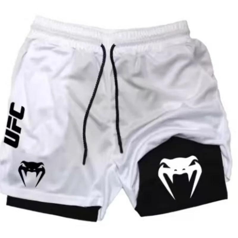 Shorts de sport UFC pour homme, taille européenne, double couche, confortables, respirants, avec poc