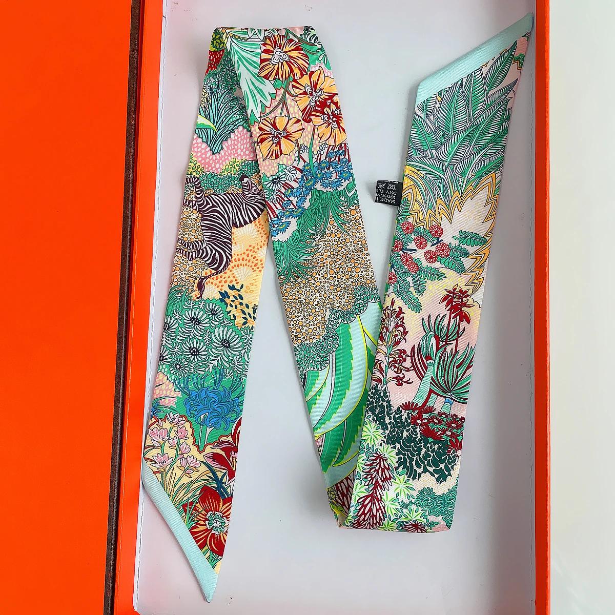 Foulard en soie de luxe pour femmes, Design de marque zèbre à fleurs, bandeau pour cheveux, à la mod