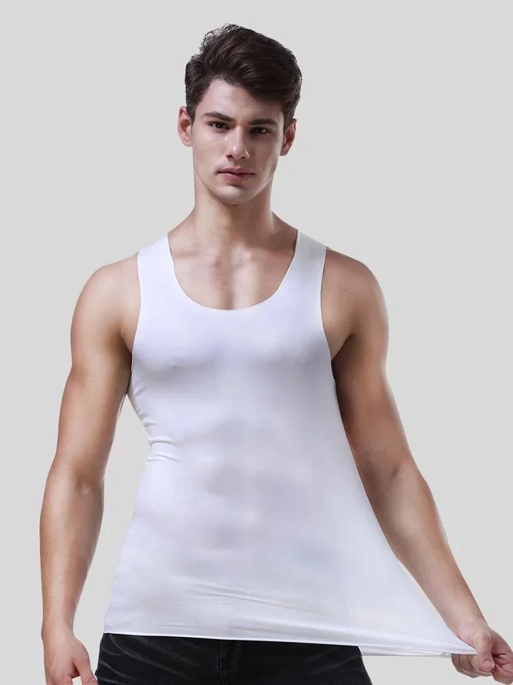 Gilet pour hommes, sous-vêtements de fitness serrés et respirants sans couture en soie glacée, maill