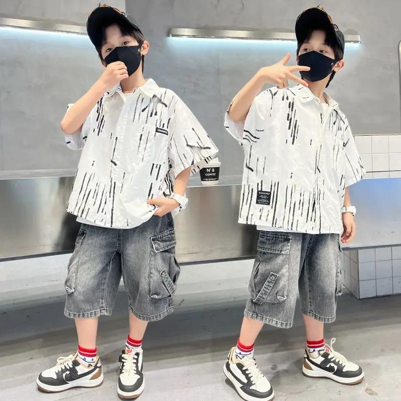 Ensemble chemise d'été pour garçons, T-shirts pour enfants, vêtements pour enfants de 10 à 14 ans, c
