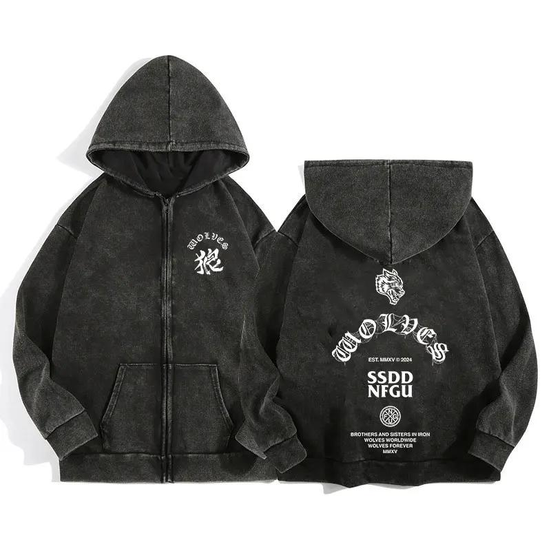 Darc Wolves Sport sweat à capuche zippé pour hommes femmes coton imprimé gothique Harajuku veste swe