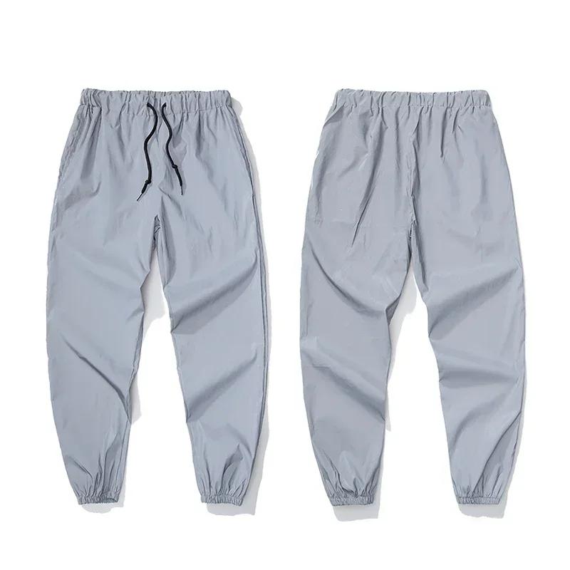 Pantalon décontracté réfléchissant de nuit pour hommes, taille élastique, mode Skateboard, Streetwea