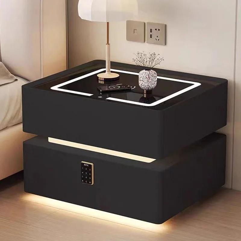 Table de chevet intelligente de 40 cm avec capteur de lumière, table de chevet compacte verrouillabl