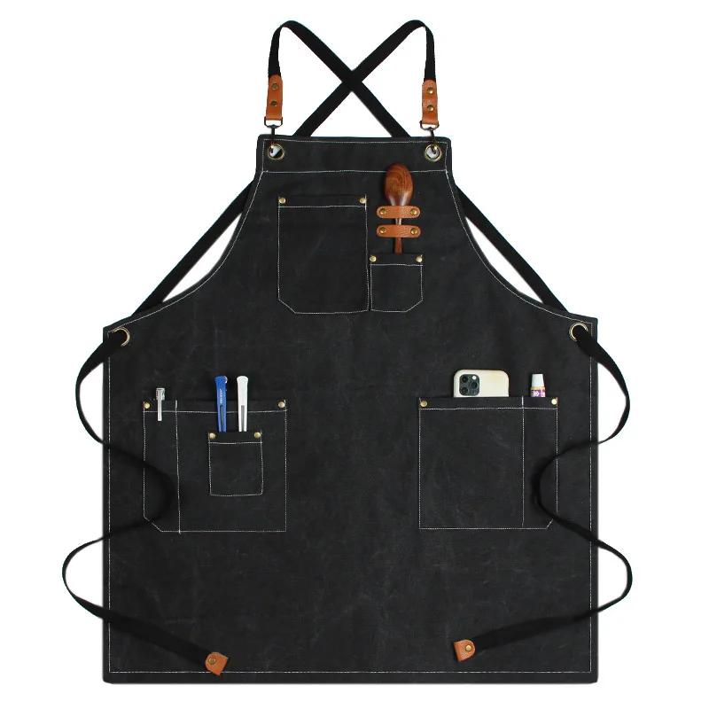 Tablier de chef en cuir et toile pour homme, durable, bon marché, pour restaurant, barbier, serveuse