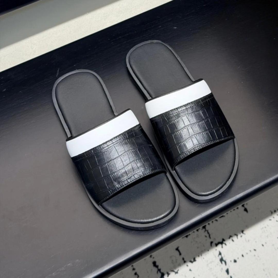 Sandales en cuir de vachette faites à la main, chaussures de luxe pour hommes, tongs de plage tendan