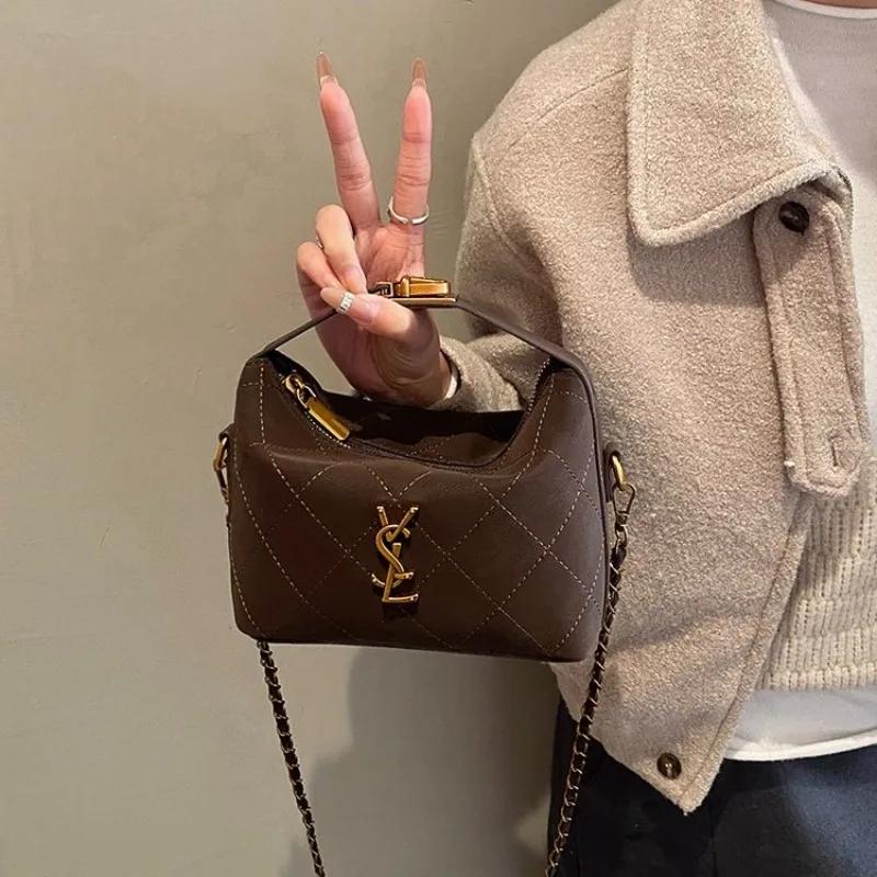 Nouveau sac à chaîne matelassé brodé pour femme, mini sac carré élégant à poignée supérieure, sac à 