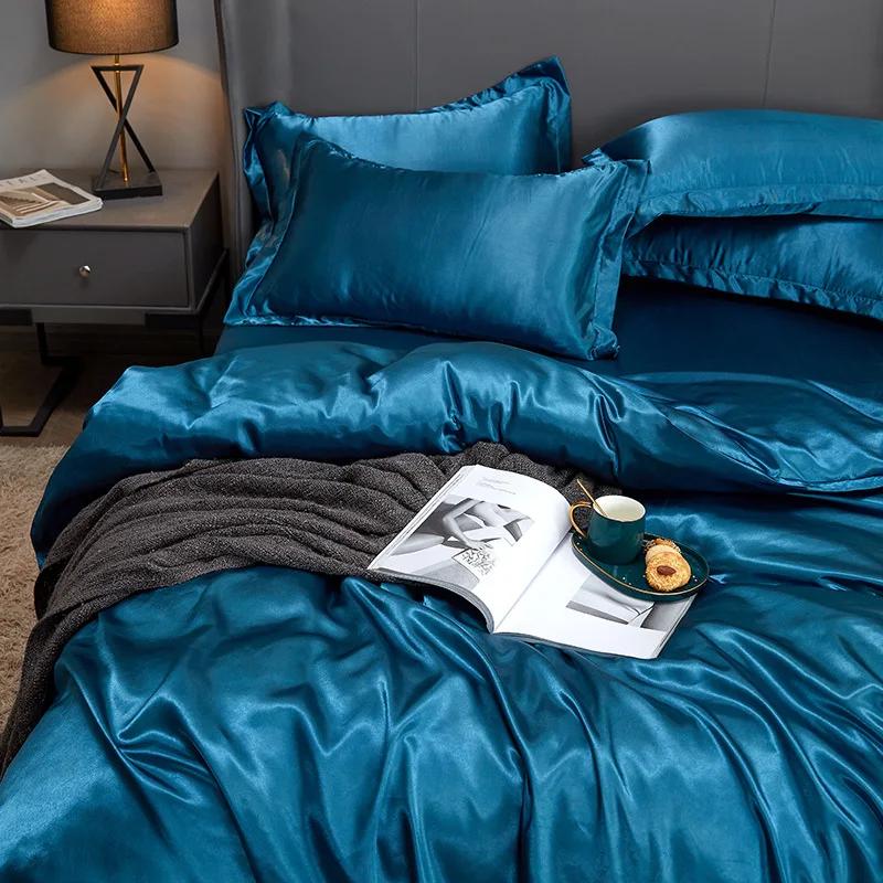 Parure de lit en soie Tencel, ensemble de literie de luxe, drap-housse extensible, noir, vert, blanc